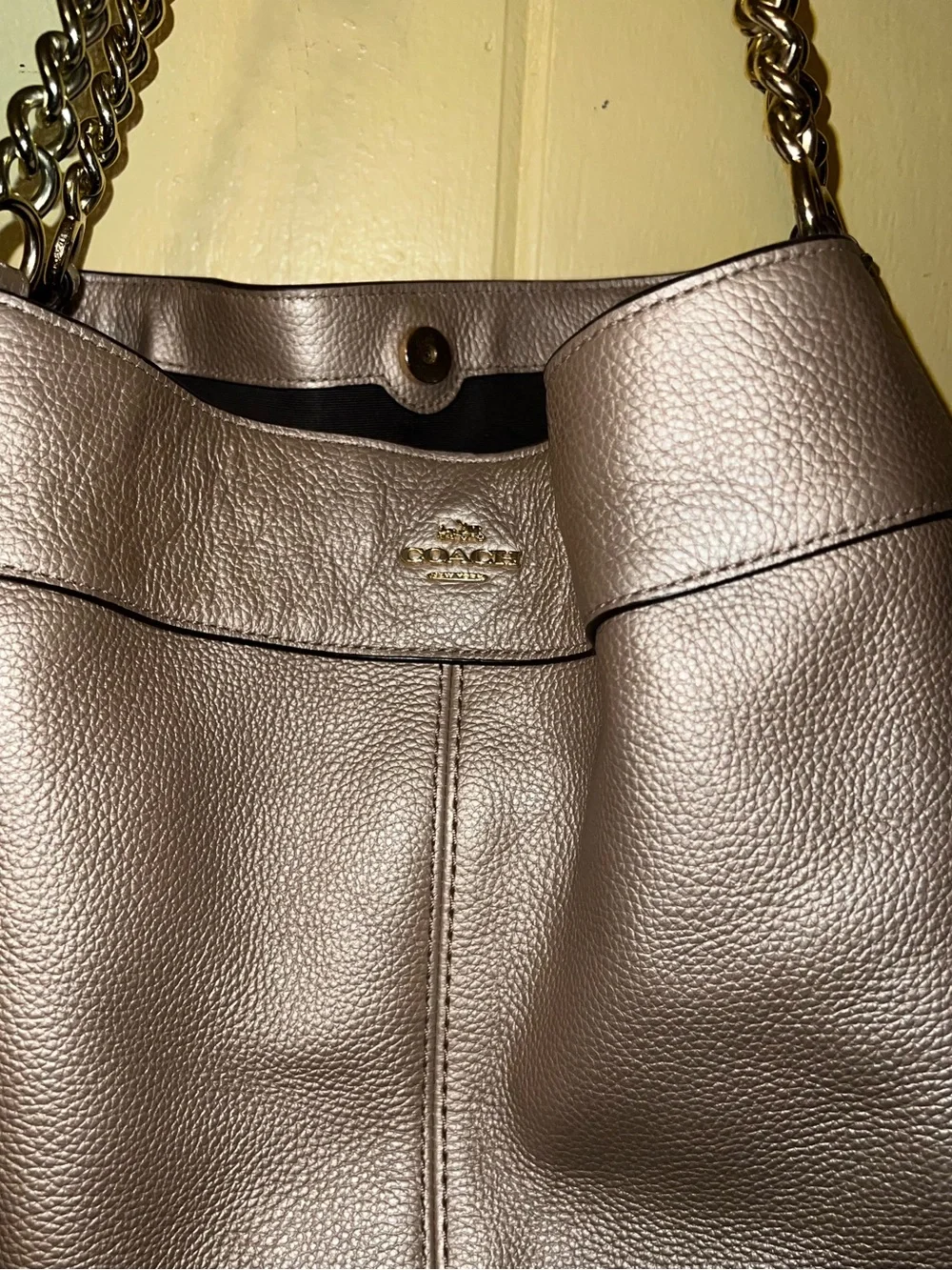 Coach Lexy Metallic Gold Tan Pebbled Leather Luxury Glam Chic Shoulder Bag